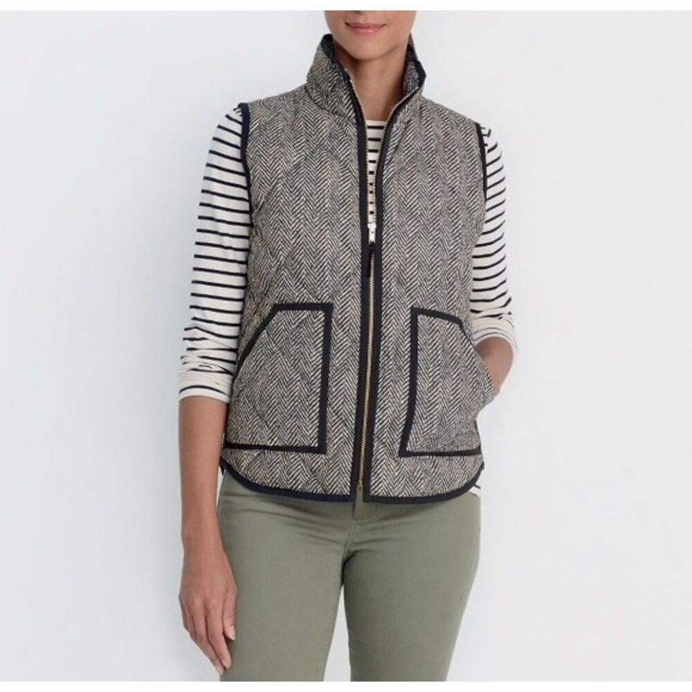 J Crew Vest Herringbone Full Zip Down Puffer Womens Size Small Preppy Quilted